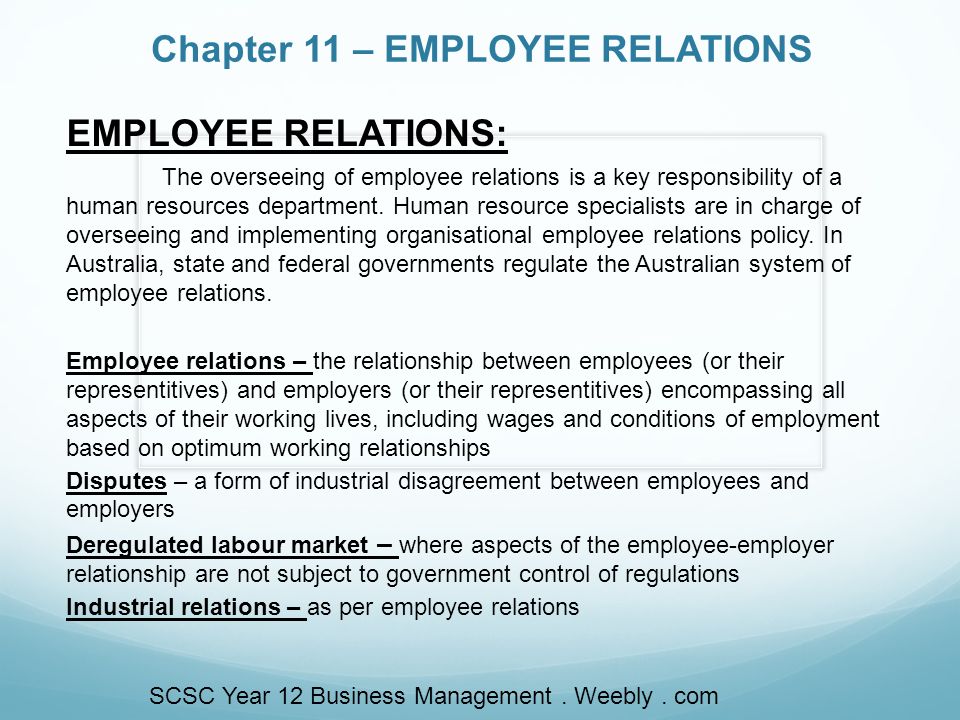 chapter 11 employee relations employee relations the overseeing employee relations