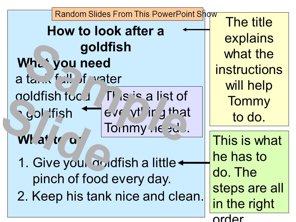Do you remember how instructions helped Tommy to look after his goldfish.