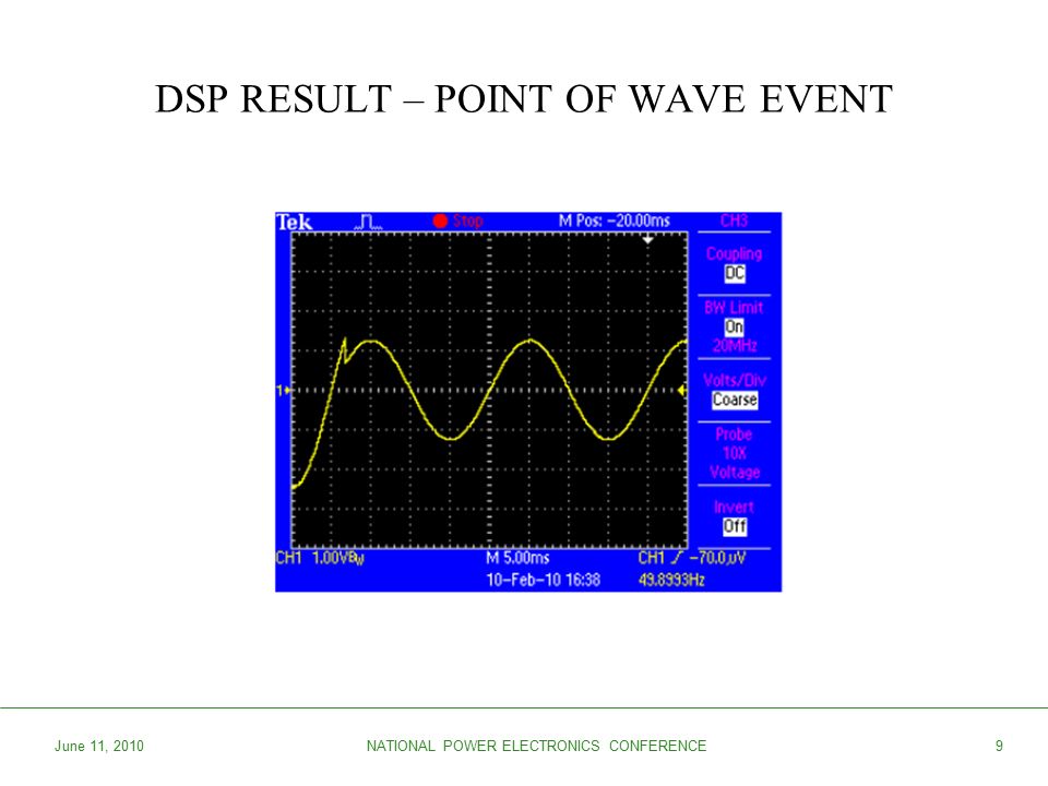 June 11, 2010NATIONAL POWER ELECTRONICS CONFERENCE9 DSP RESULT – POINT OF WAVE EVENT