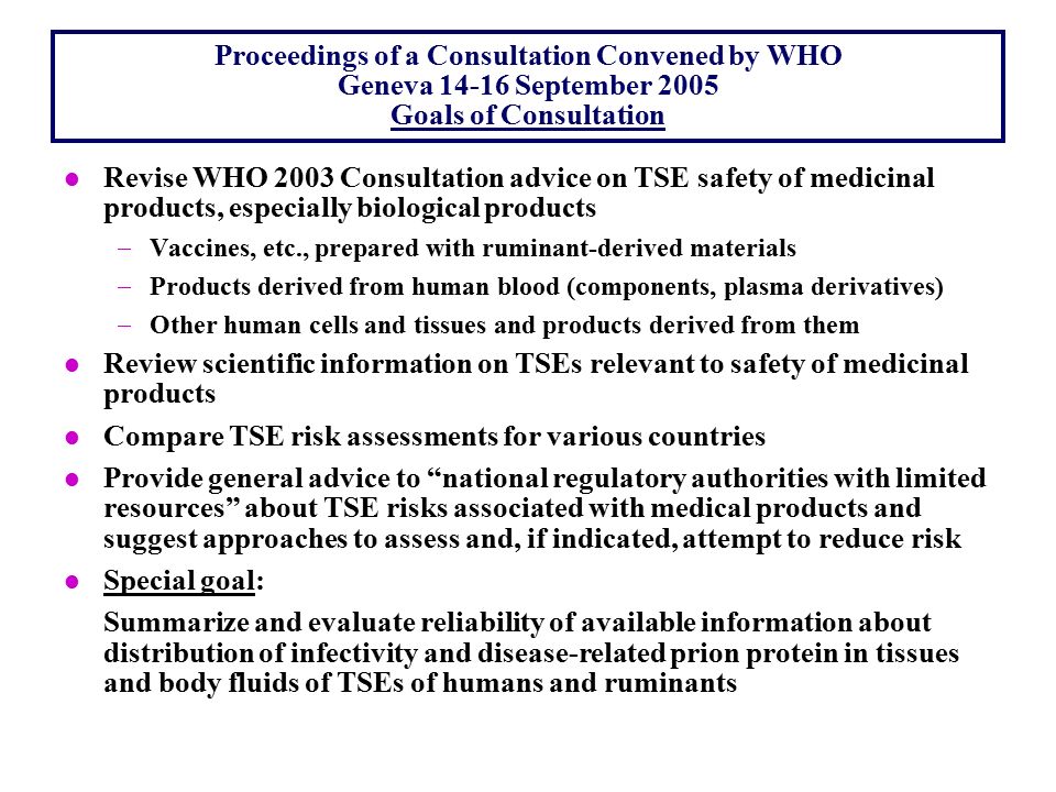 WHO Guidelines on Tissue Infectivity Distribution in Transmissible