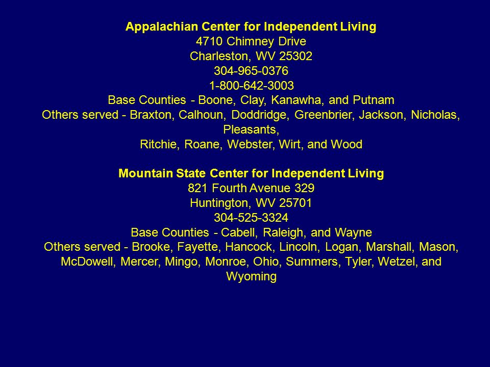 independent living in charleston wv senior housing 35 appalachian center for independent living 4710 chimney drive charleston wv disability awareness disaster summit april 23 ppt download independent living in charleston wv senior housing 35 appalachian center for independent living 4710 chimney drive charleston wv disability awareness disaster summit april 23 ppt download