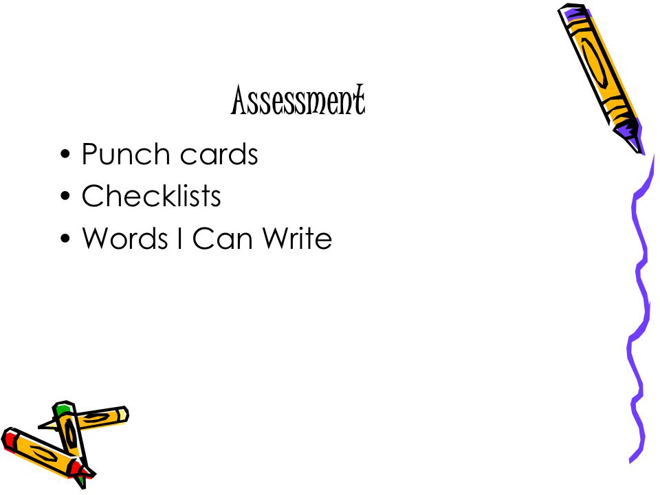 Assessment Punch cards Checklists Words I Can Write