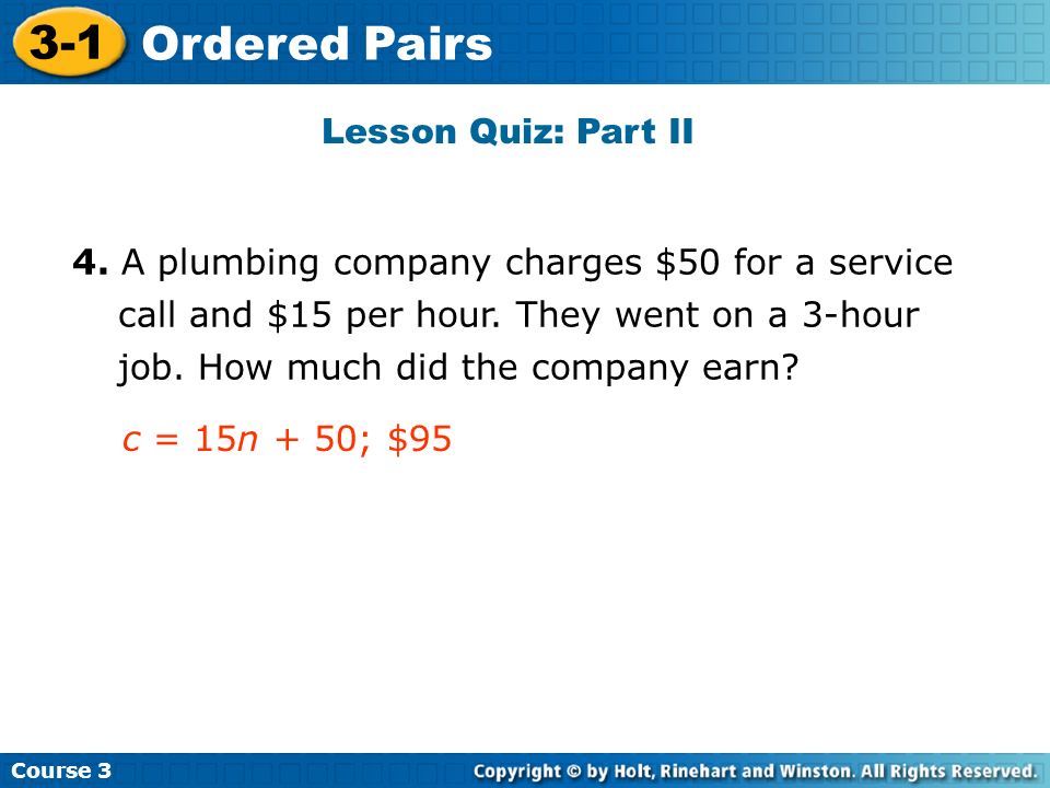 Course Ordered Pairs Lesson Quiz: Part II 4.