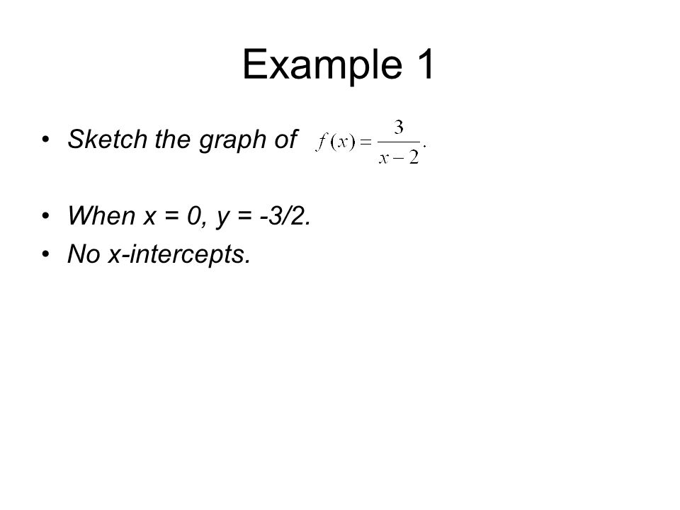 Example 1 Sketch the graph of When x = 0, y = -3/2. No x-intercepts.