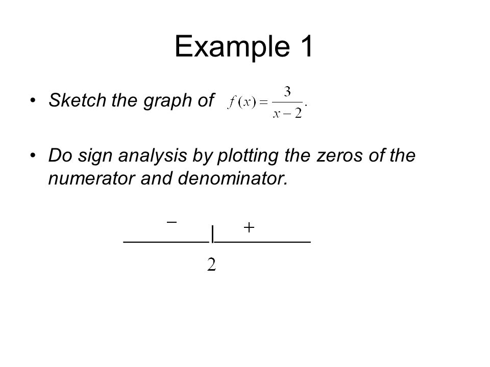 Example 1 Sketch the graph of Do sign analysis by plotting the zeros of the numerator and denominator.