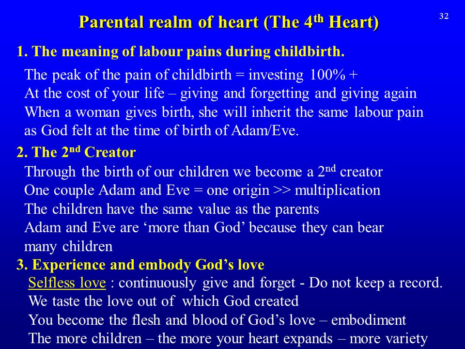 32 1. The meaning of labour pains during childbirth.