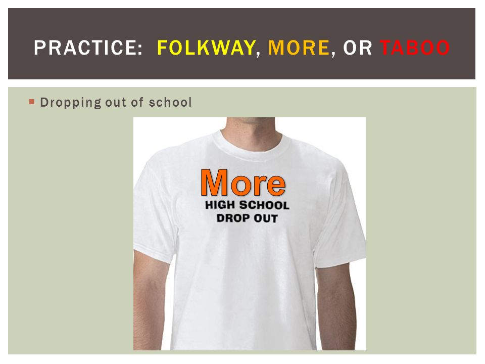  Dropping out of school PRACTICE: FOLKWAY, MORE, OR TABOO