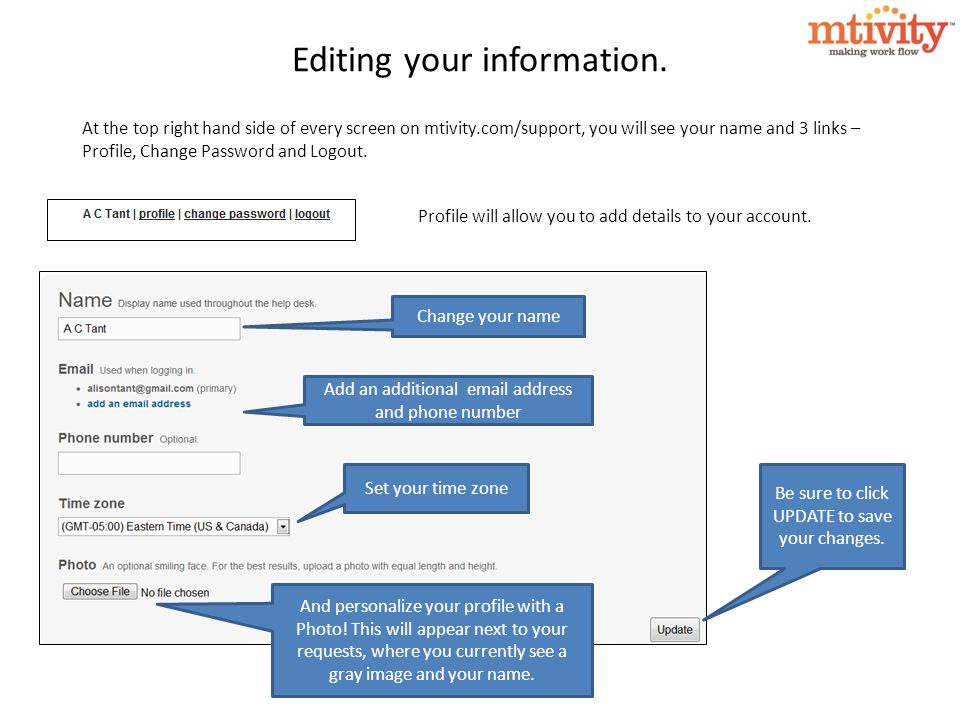 Editing your information.