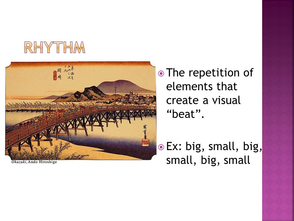  The repetition of elements that create a visual beat .  Ex: big, small, big, small, big, small