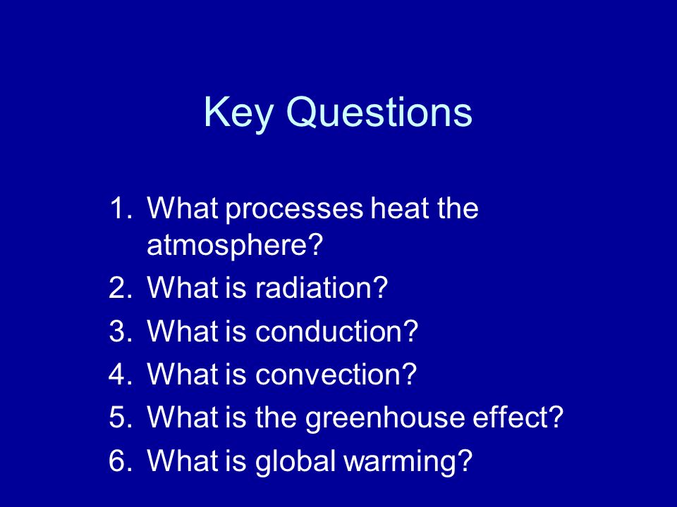 Key Questions 1.What processes heat the atmosphere.