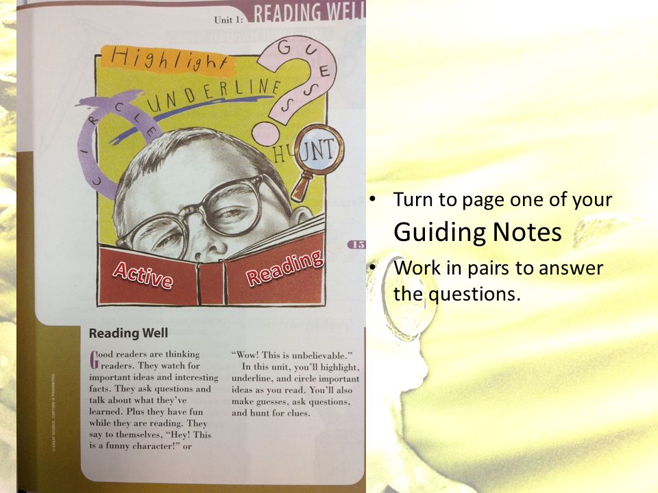 Turn to page one of your Guiding Notes Work in pairs to answer the questions.