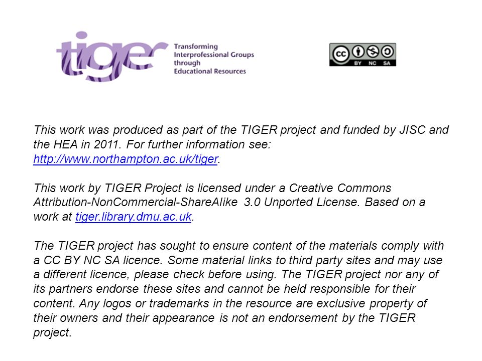 This work was produced as part of the TIGER project and funded by JISC and the HEA in 2011.