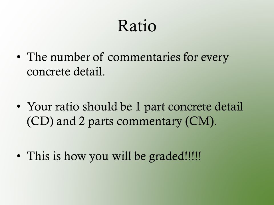 Ratio The number of commentaries for every concrete detail.