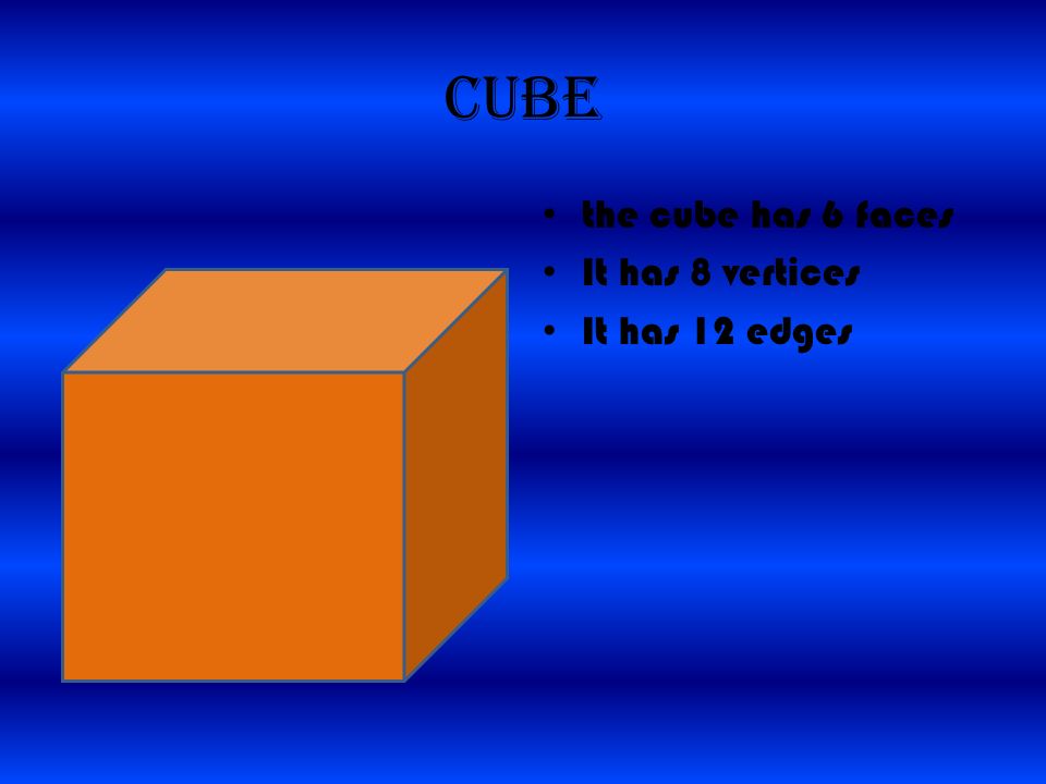 3D SHAPES By Keith & Callum. cube the cube has 6 faces It has 8 vertices It  has 12 edges. - ppt download