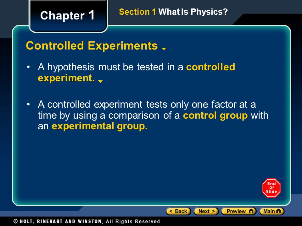 Chapter 1 Controlled Experiments A hypothesis must be tested in a controlled experiment.