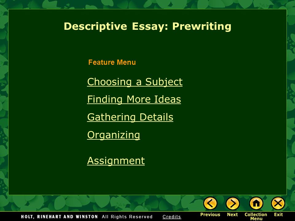 Pre writing descriptive essay