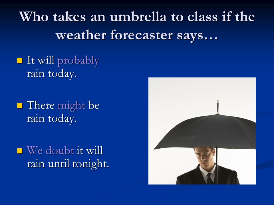You take an umbrella today. Take an Umbrella. A Umbrella или an. Will probably or probably will. Take an Umbrella. It.