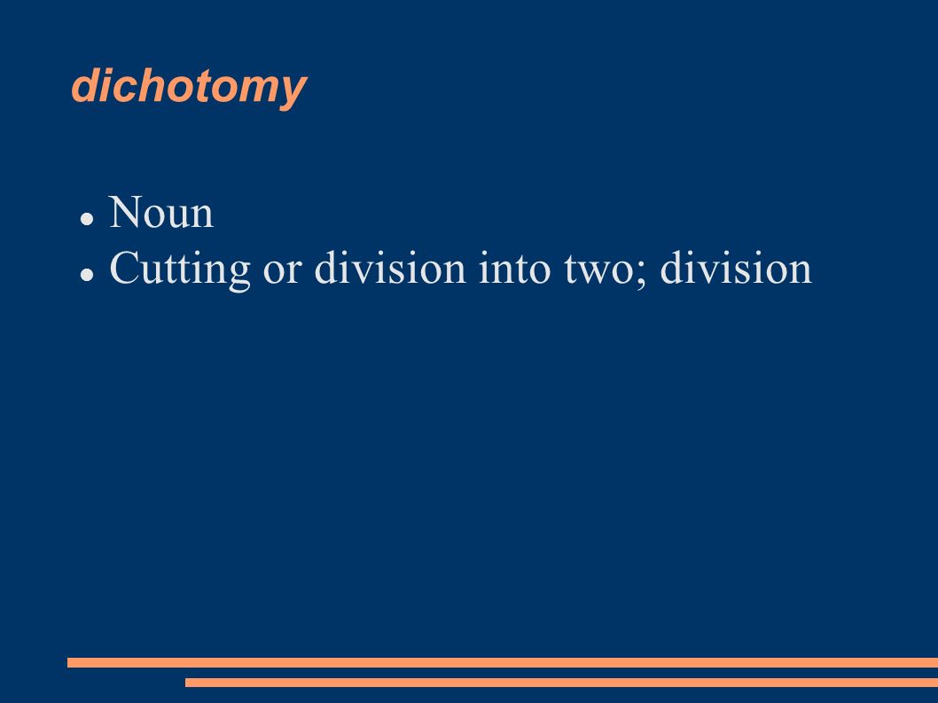dichotomy Noun Cutting or division into two; division