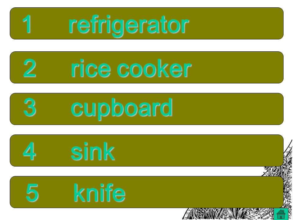 5 knife 4 sink 3 cupboard 2 rice cooker 1 refrigerator