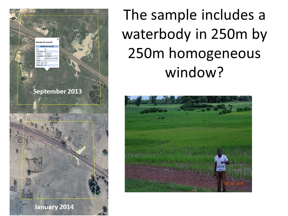 September 2013 January 2014 The sample includes a waterbody in 250m by 250m homogeneous window