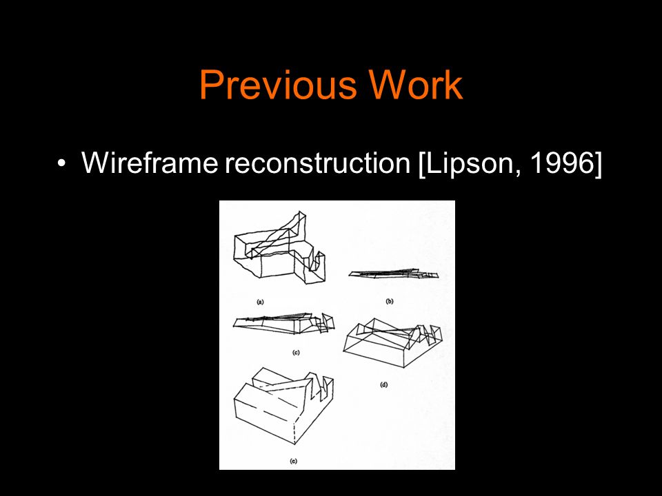 Previous Work Wireframe reconstruction [Lipson, 1996]