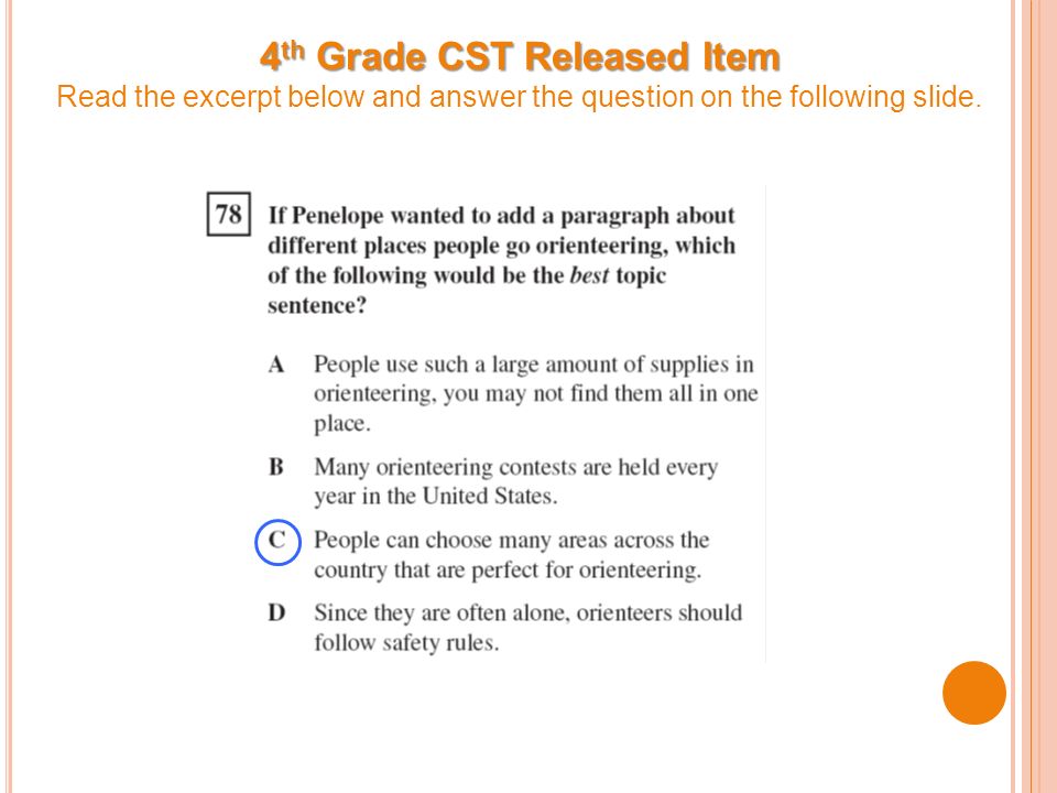4 th Grade CST Released Item Read the excerpt below and answer the question on the following slide.