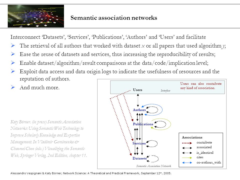 Alessandro Vespignani & Katy Börner, Network Science: A Theoretical and Practical Framework, September 12 th, 2005.