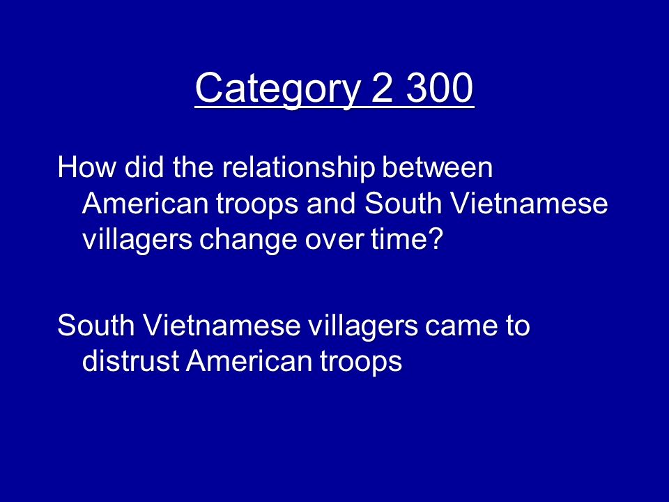 Category Category How did the relationship between American troops and South Vietnamese villagers change over time.