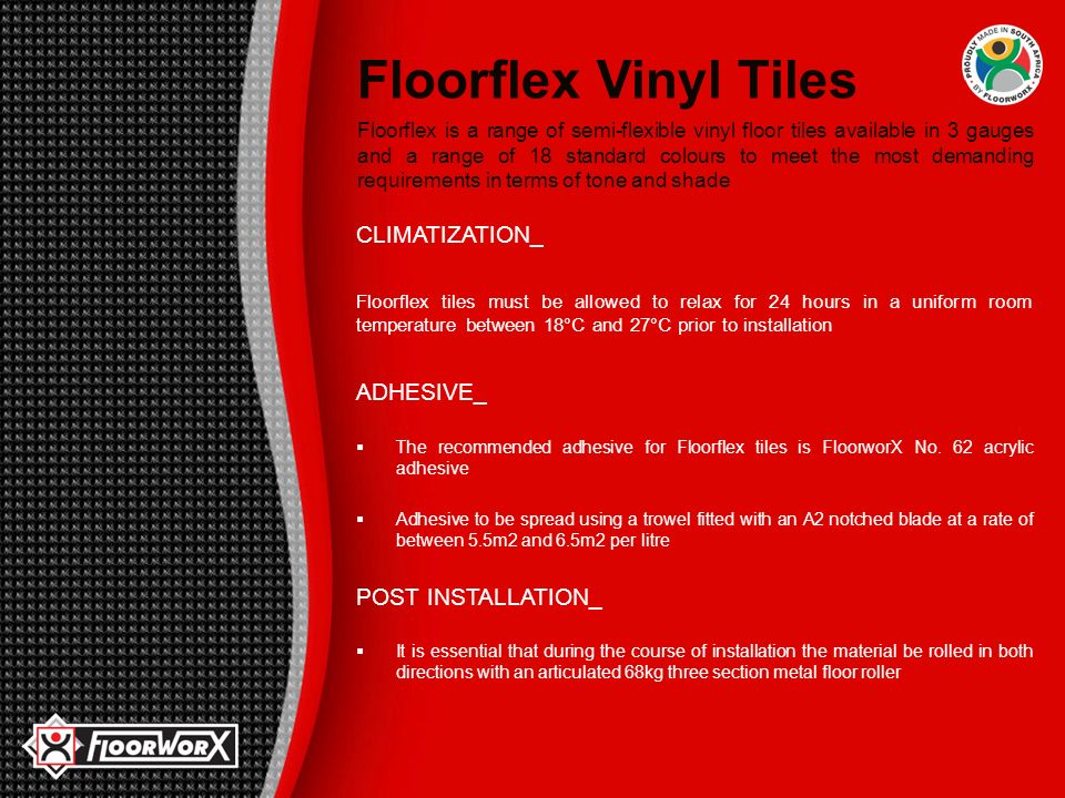 Floorflex Vinyl Tiles Floorflex Vinyl Tiles Introduction Benefits Suggested Specification Installation Instructions Maintenance Procedures Ppt Download