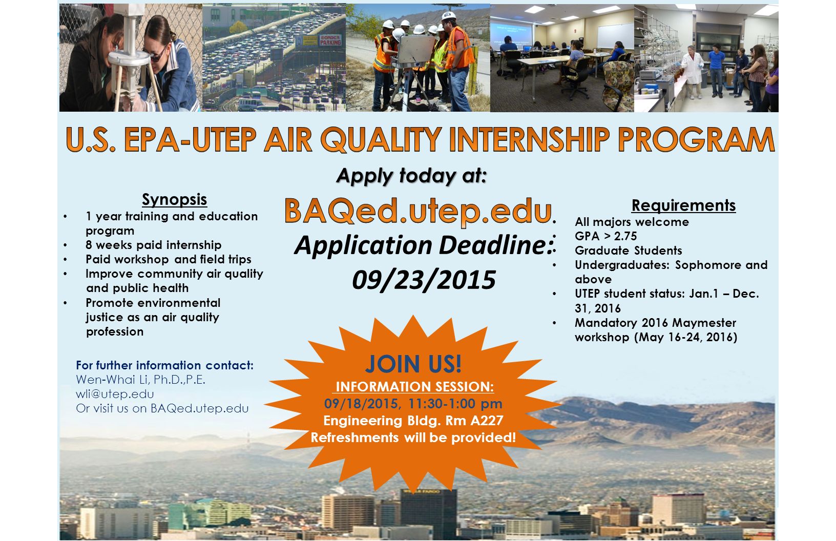 Apply today at Application Deadline 09/23/2015 JOIN US! INFORMATION