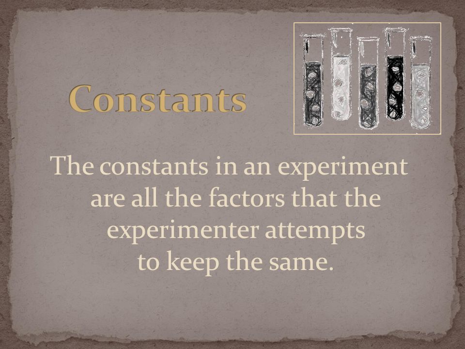 The constants in an experiment are all the factors that the experimenter attempts to keep the same.