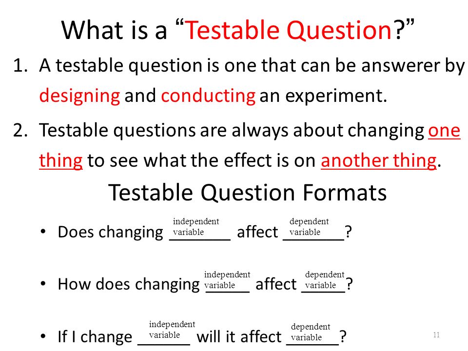 What is a Testable Question 1.A testable question is one that can be answerer by designing and conducting an experiment.