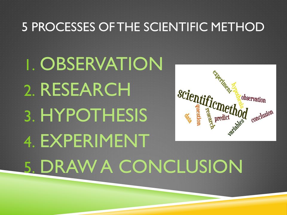 5 PROCESSES OF THE SCIENTIFIC METHOD 1. OBSERVATION 2.
