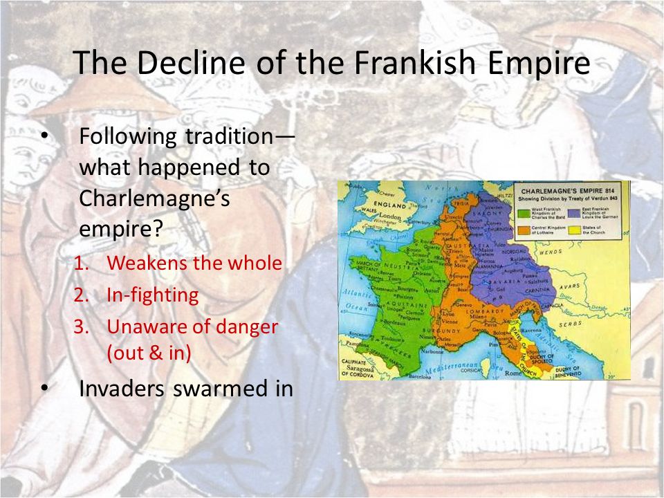 The Decline of the Frankish Empire Following tradition— what happened to Charlemagne’s empire.