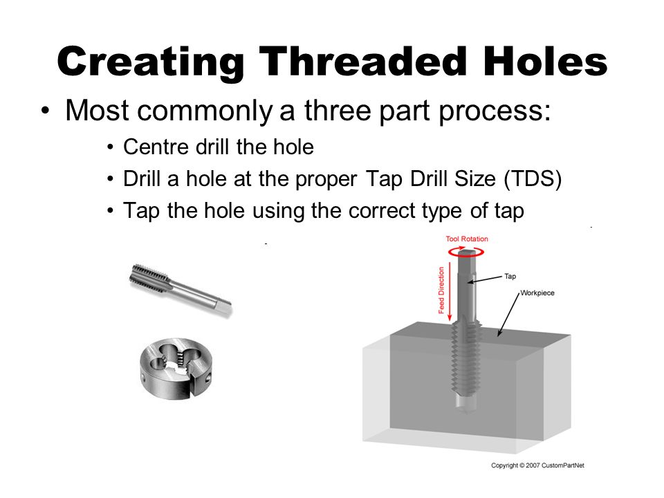 Hole Types & How To 4 main types of holes: Clearance Hole Tapped/Threaded  Hole Countersunk Hole Counterbored Hole. - ppt download