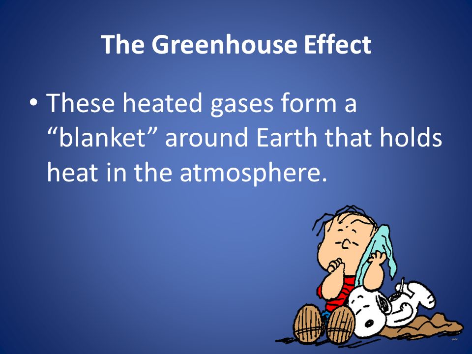 The Greenhouse Effect These heated gases form a blanket around Earth that holds heat in the atmosphere.