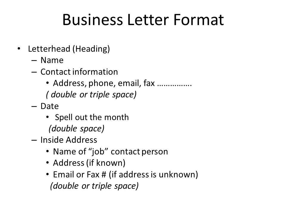 Business Letter Format Letterhead Heading Name Contact