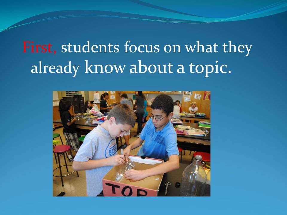 First, students focus on what they already know about a topic.