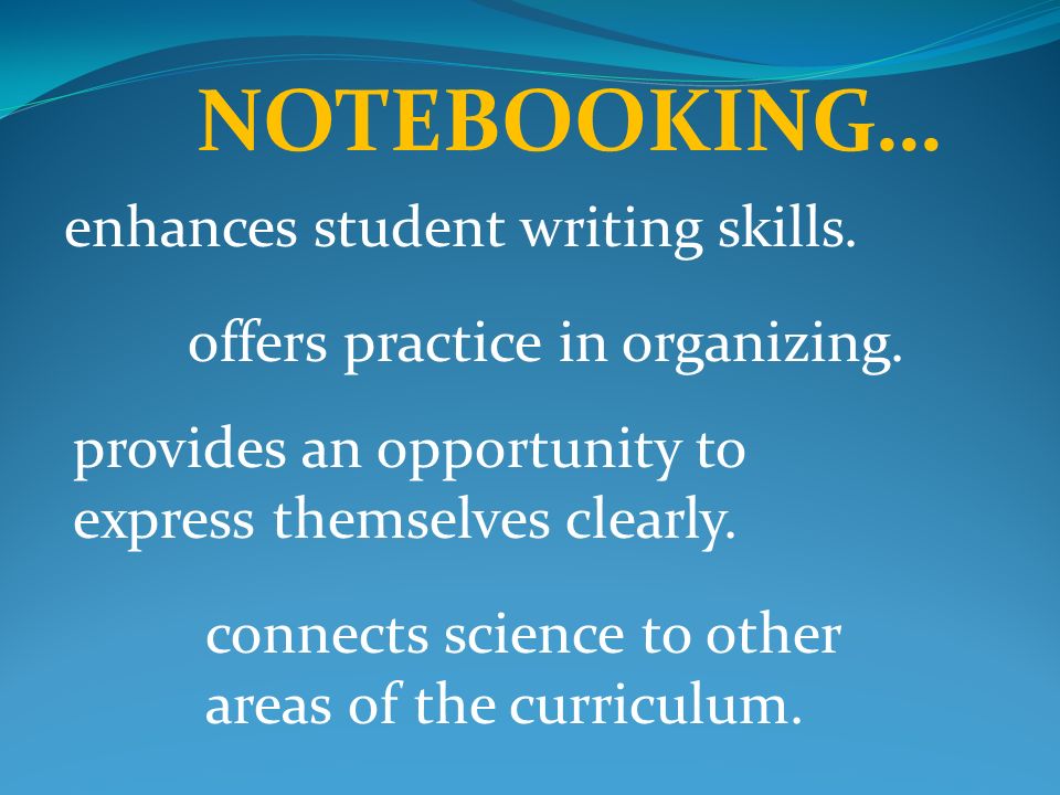 enhances student writing skills. offers practice in organizing.
