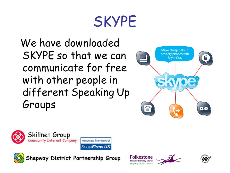 SKYPE We have downloaded SKYPE so that we can communicate for free with other people in different Speaking Up Groups