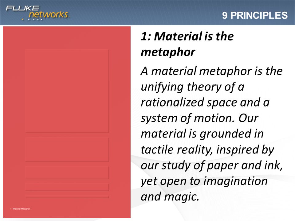 1: Material is the metaphor A material metaphor is the unifying theory of a rationalized space and a system of motion.