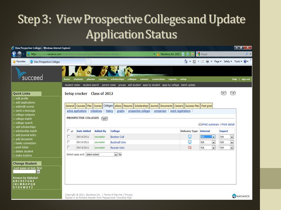 Step 3: View Prospective Colleges and Update Application Status