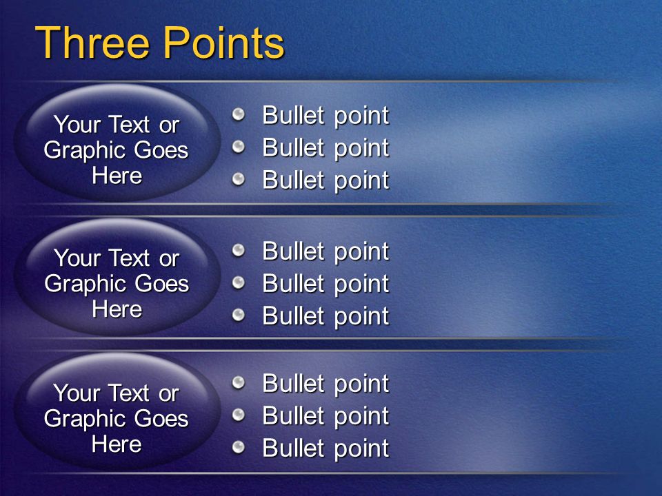 Three Points Bullet point Your Text or Graphic Goes Here Bullet point