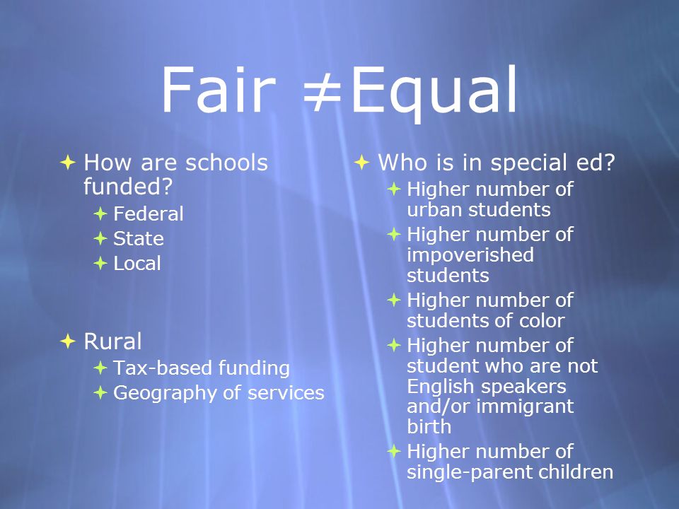 Fair ≠Equal  How are schools funded.
