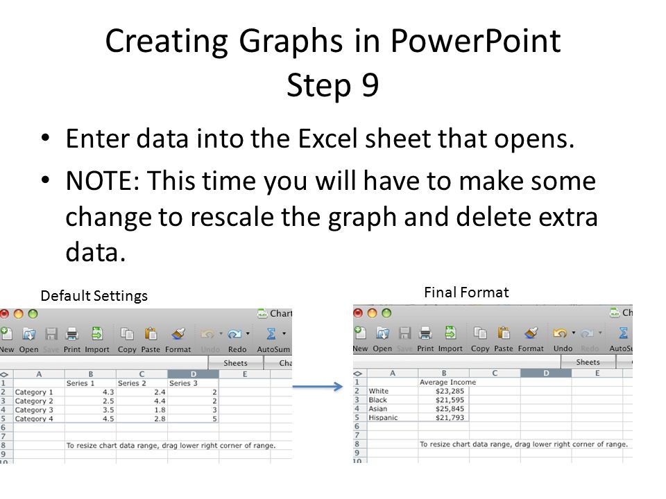 Creating Graphs in PowerPoint Step 9 Enter data into the Excel sheet that opens.