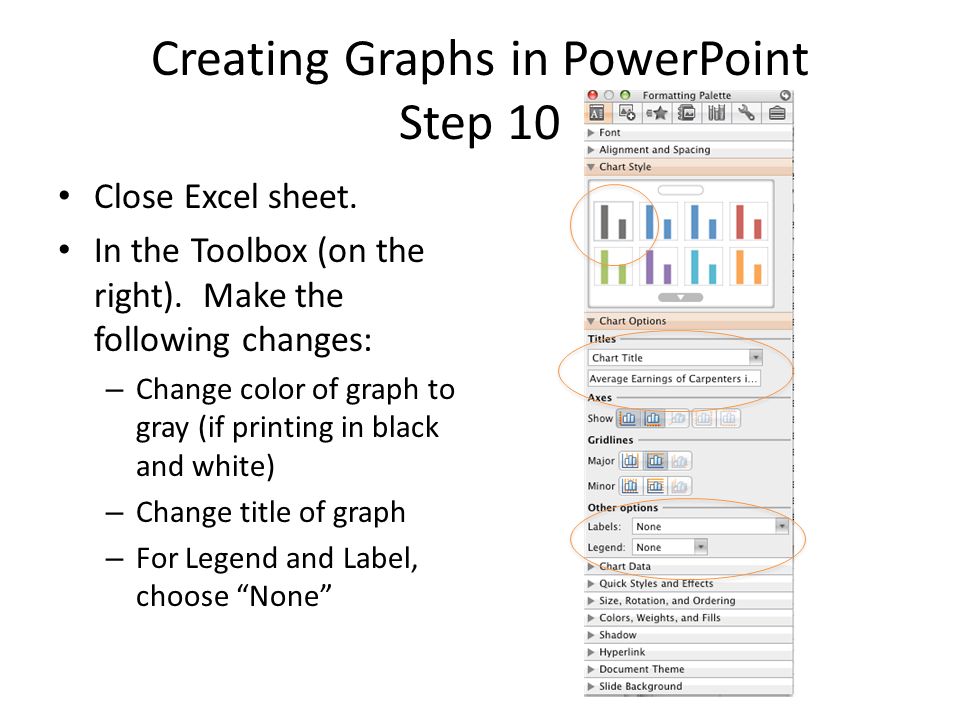 Creating Graphs in PowerPoint Step 10 Close Excel sheet.