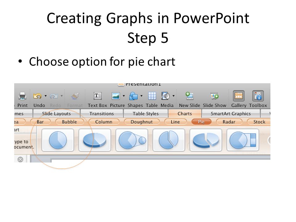 Creating Graphs in PowerPoint Step 5 Choose option for pie chart