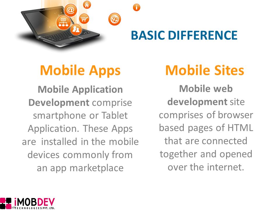 BASIC DIFFERENCE Mobile Apps Mobile Application Development comprise smartphone or Tablet Application.