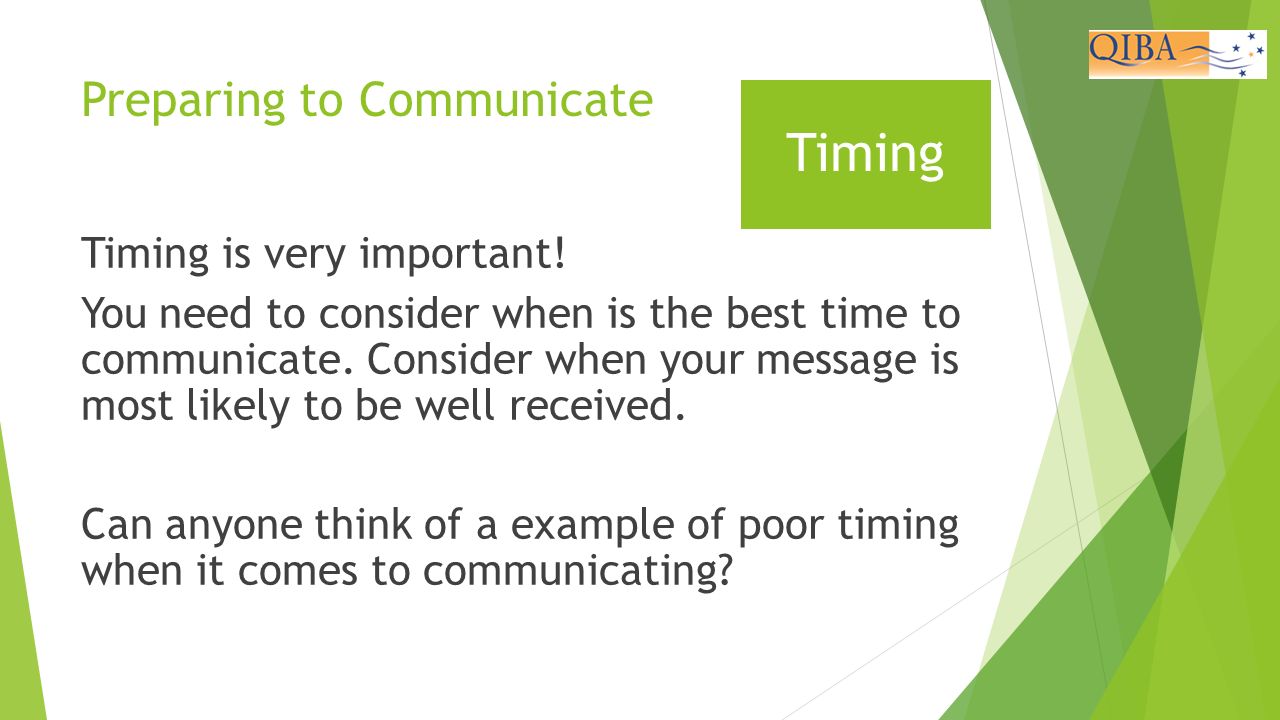 Preparing to Communicate Timing is very important.