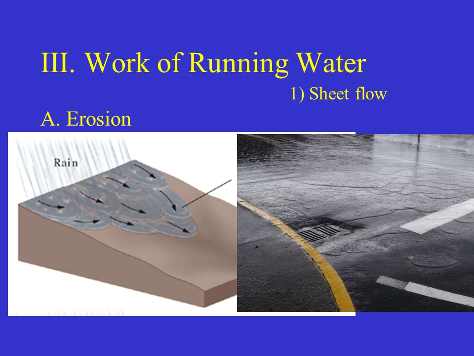 III. Work of Running Water A. Erosion 1) Sheet flow